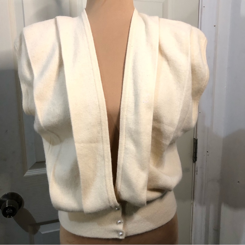 Vintage 70s 80s white wheeler & Martha light academia lambswool vest - Picture 6 of 15